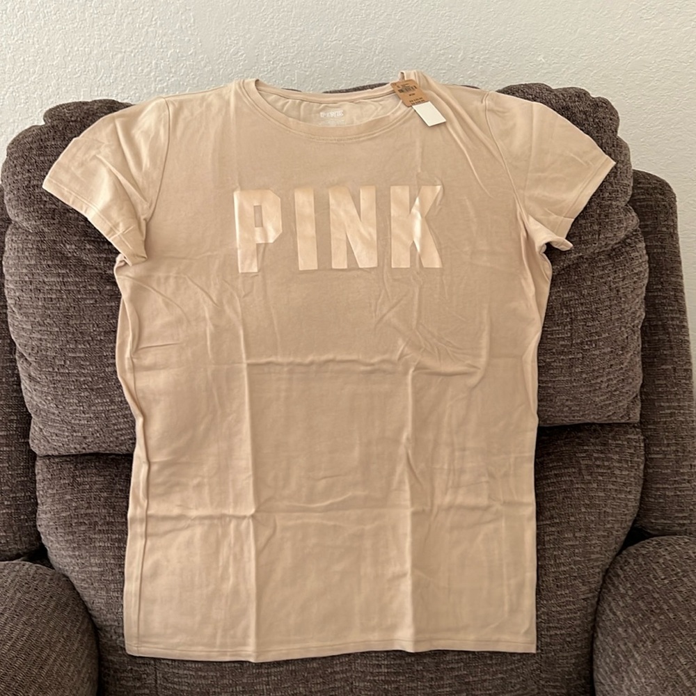 PINK shirt, size M, beige, new with tags.